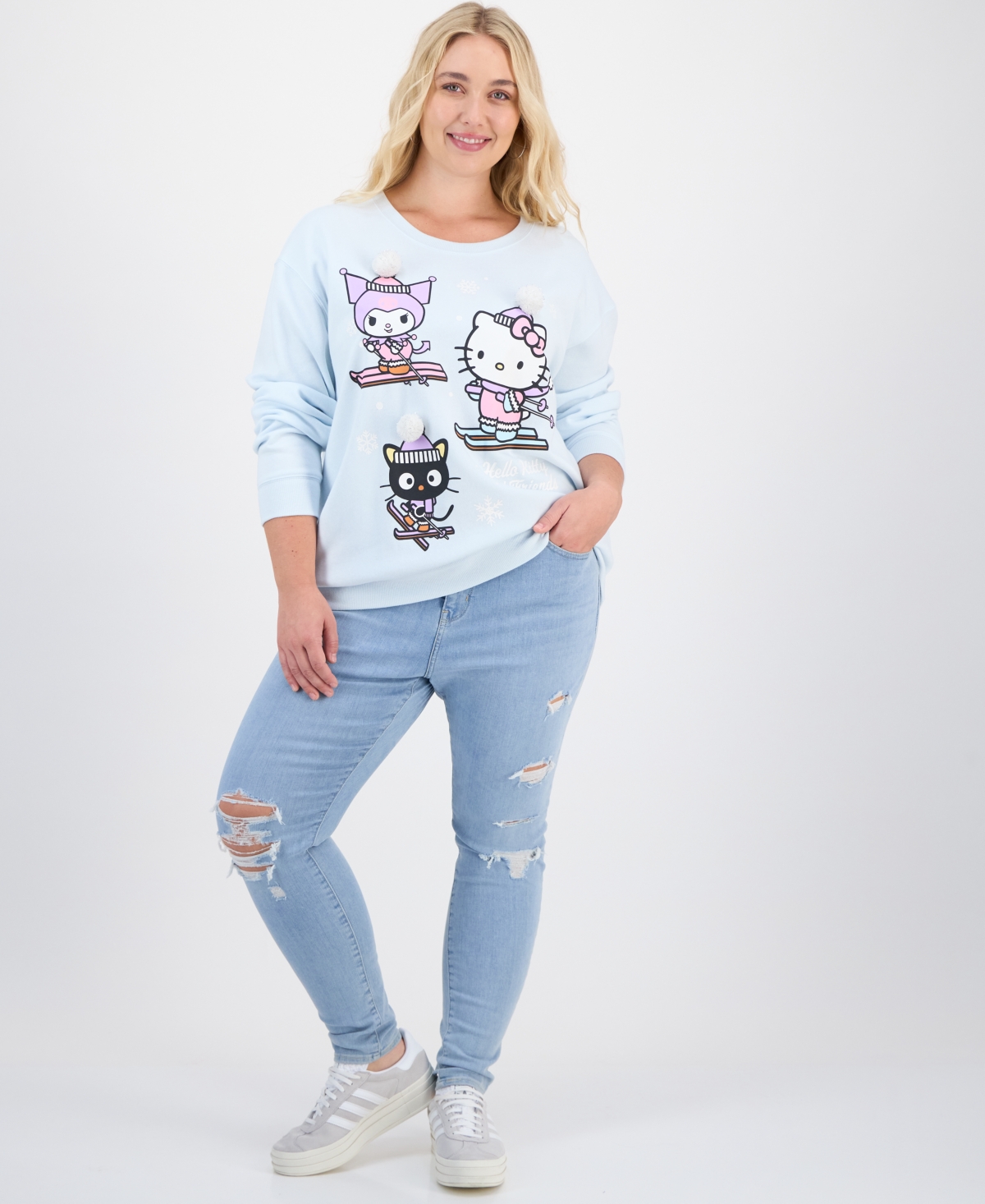 Love Tribe Trendy Plus Size Hello Kitty & Friends Skiing Graphic Sweatshirt In Blue