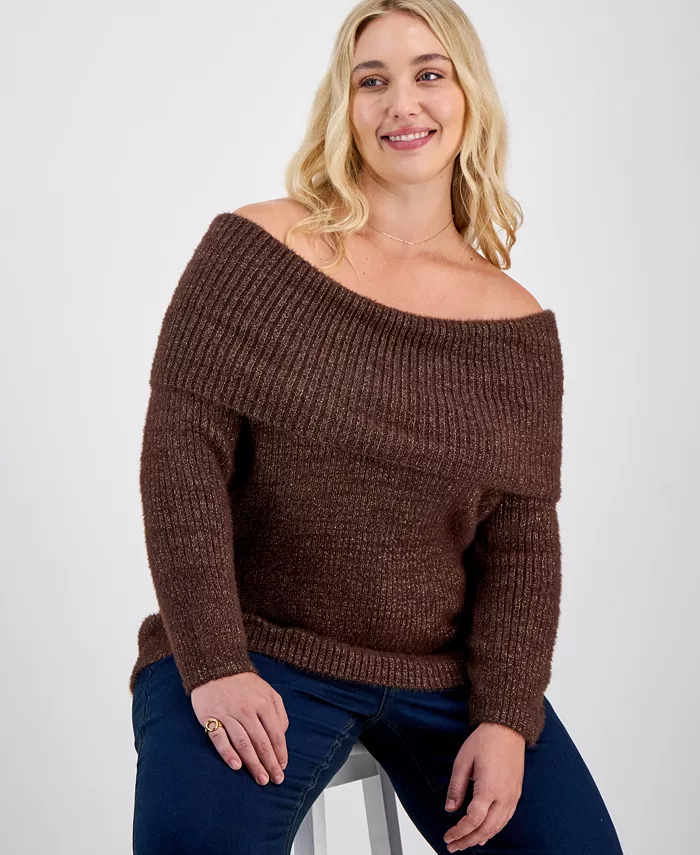 Trendy Plus Size Off-The-Shoulder Sweater - thumbnail 3