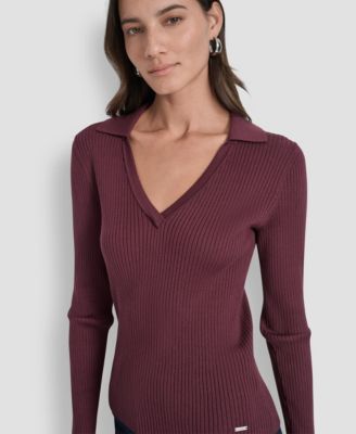 Petite Ribbed Johnny-Collar Sweater