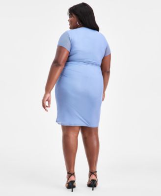 Trendy Plus Size Ruched Mesh Short-Sleeve Dress, Macy's Exclusive