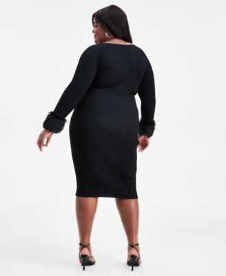 Trendy Plus Size Removable Faux-Fur Cuff Dress, Macy's Exclusive