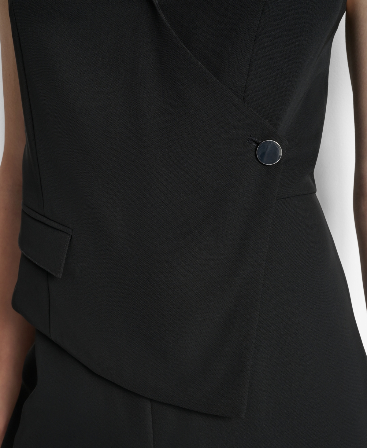 Dkny Sleeveless Asymmtetric Wide Leg Vest Jumpsuit In Black