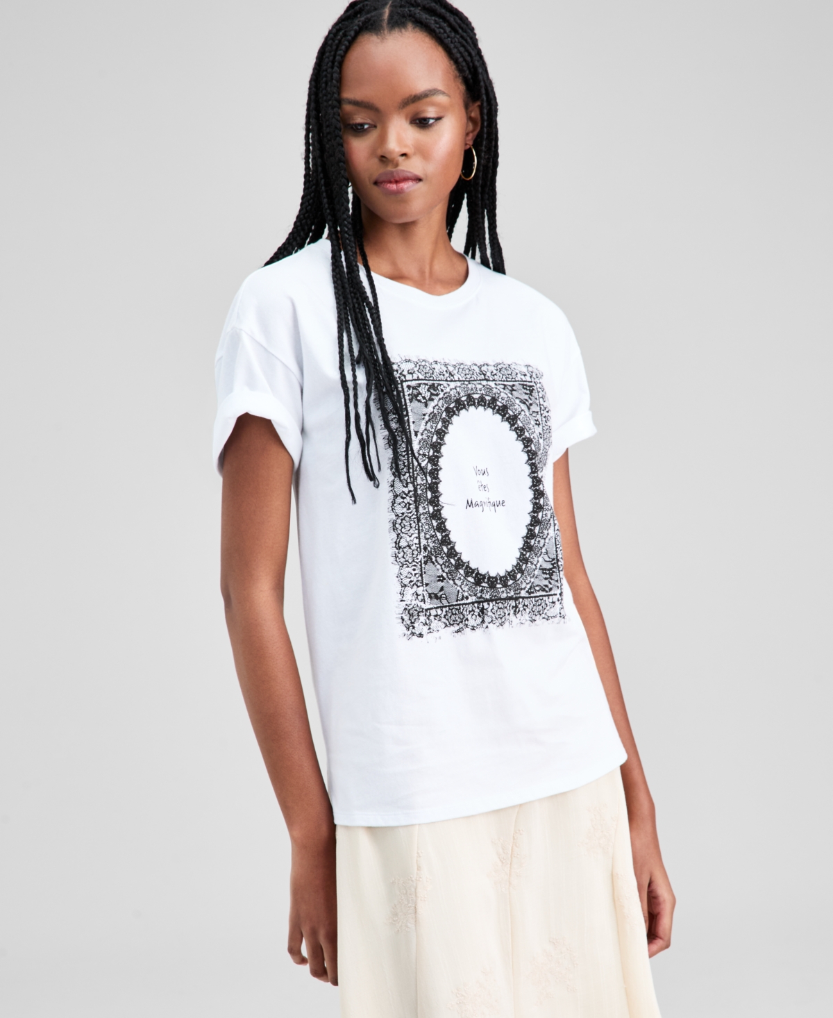 And Now This Women's Lace Graphic Short-sleeve T-shirt, Macy's Exclusive In White