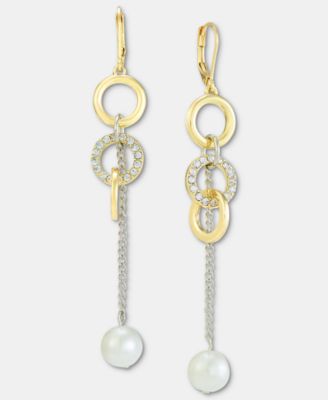 On 34th - Pav&eacute; Circle & Imitation Pearl Linear Drop Earrings