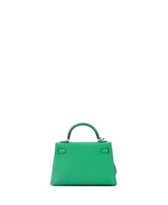 Pre-Owned Hermes Kelly 20 Handbag Green Chevre Mysore with Palladium Hardware