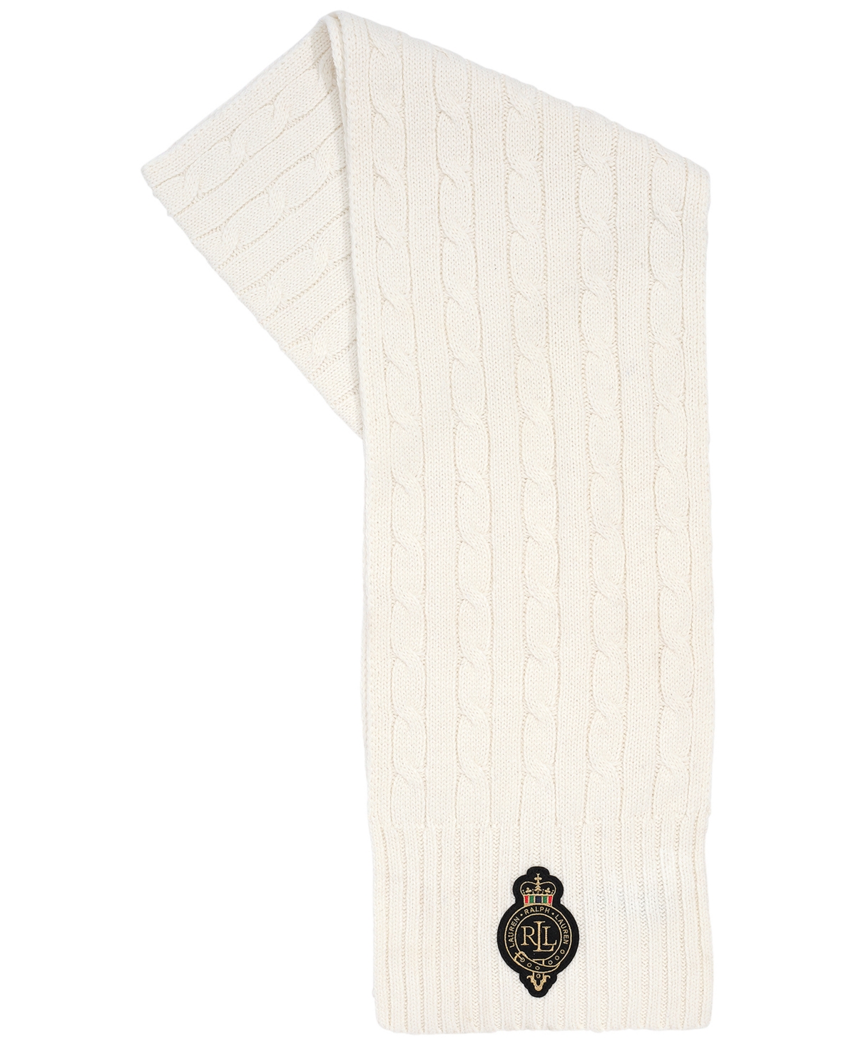 Ralph Lauren Cable Crest Patch Scarf In White