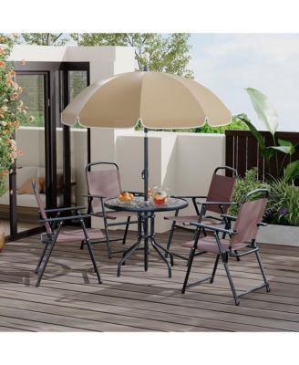 6 Pieces Patio Dining Set with Umbrella, Outdoor Furniture Set with 4 Folding Dining Chairs