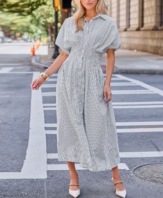 Women's Striped Button Down Shirt Beach Dress