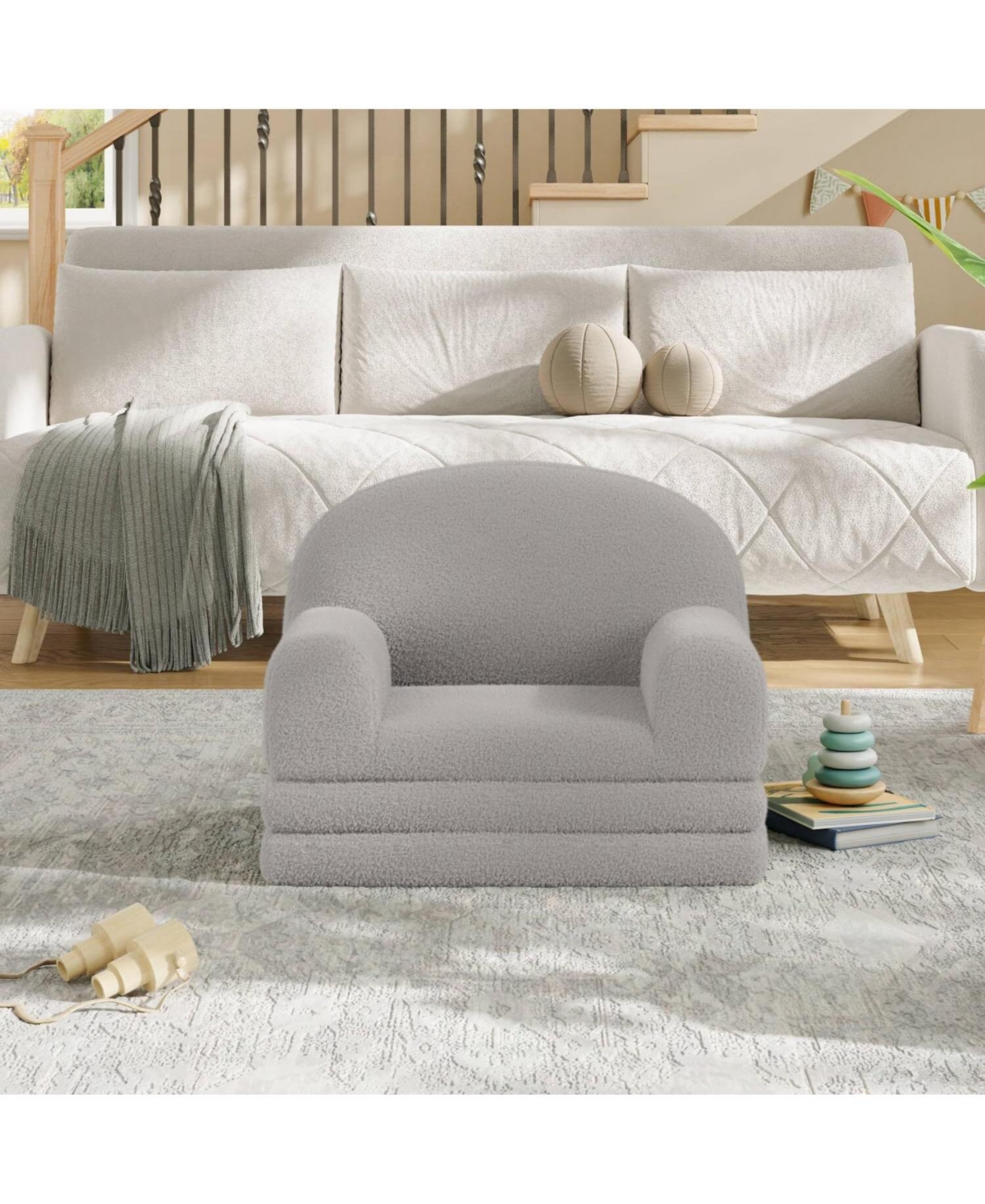 gaomon Kids Sofa Chair, 2-in-1 Convertible Toddler Couch Lounge, Comfy Fold Out Teddy Fleece Fabric Children's Bed