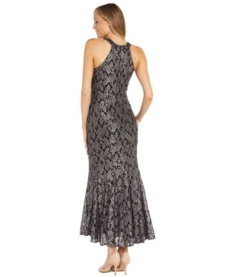 Petite Long Glitter Sleeveless Lace Dress