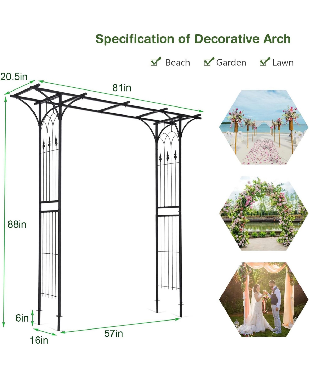 Gymax Outdoor Garden Arch Flowers Climbing Plants Trellis Metal Wedding Archway