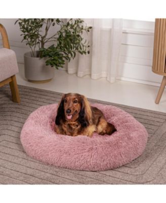 Maisie Bohemian Glam Faux Fur Round Fluffy Calming Donut Pet Bed with Washable Cover
