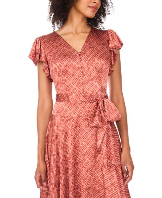 Women's Flutter Sleeve Tie Waist Dress