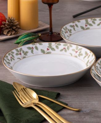 Holly & Berry Gold Set of 4 Coupe Dinner Bowls, 9-3/4", 43 oz.