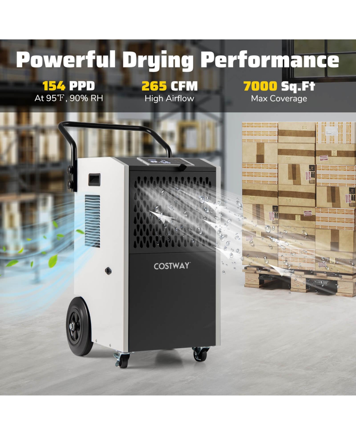 Costway 154 Pints Commercial Dehumidifier With Pump Drain Hoses For Basements Job Sites