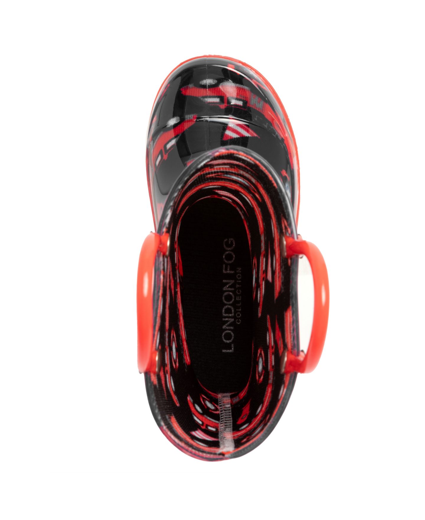 Ботинки London Fog Sven Printed Light-Up Rain Boots для мальчиков-малышей, цвет: Чёрный / Красный — фото 4