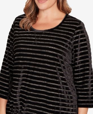 Plus Size Long Sleeve Metallic Stripe Blouson Top