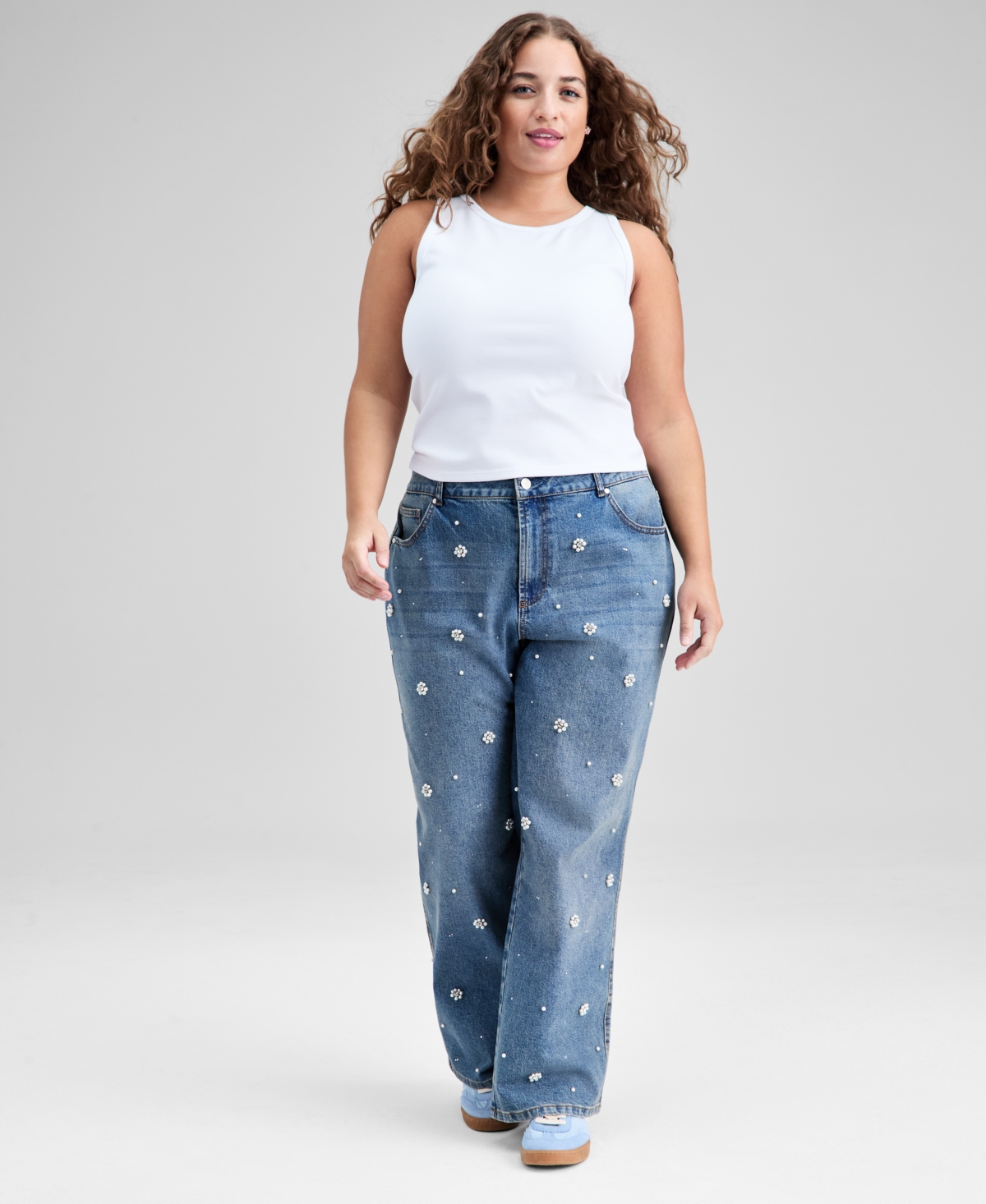 And Now This Trendy Plus Size Embellished Straight Leg Jeans, Macy's Exclusive In Blue