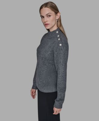 Women's Button Shoulder Long Sleeve Sweater