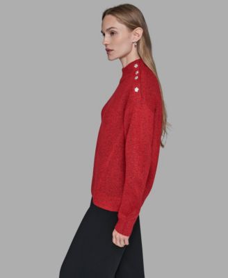 Women's Button Shoulder Long Sleeve Sweater