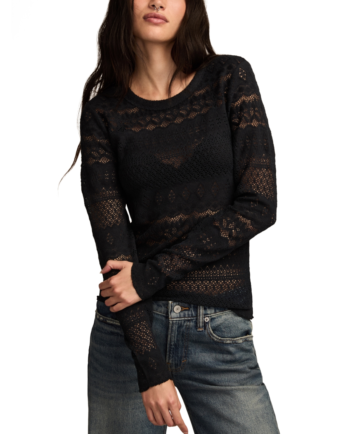 Lucky Brand Women's Lace Detail Long Sleeve Top