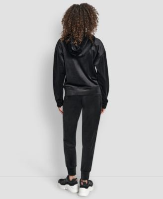 Women's Metallic Super Soft Velour Logo Elastic Full Zip Hoodie