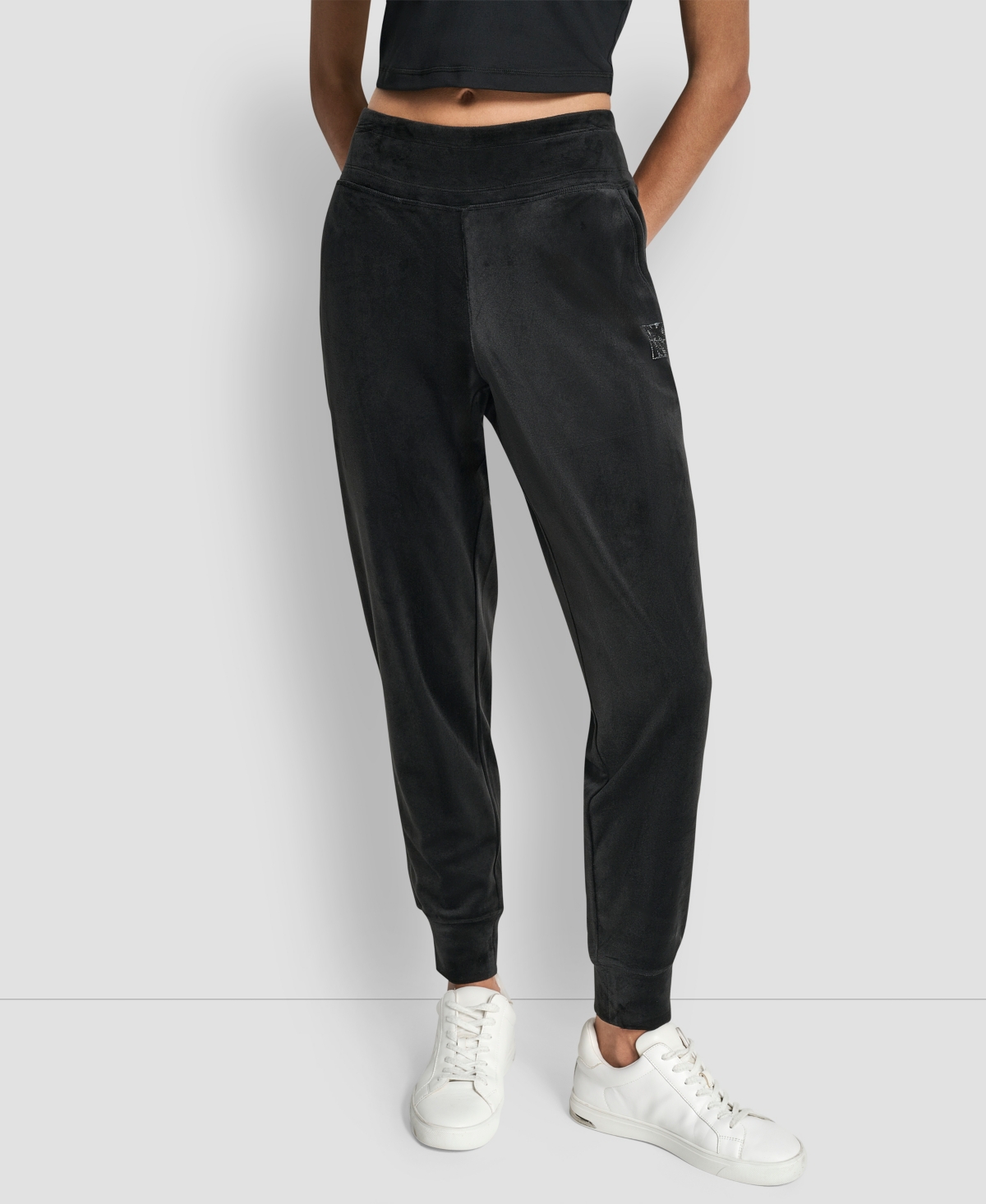 Dkny Women's Stacked Logo Mid-rise Slim-fit Joggers In Black