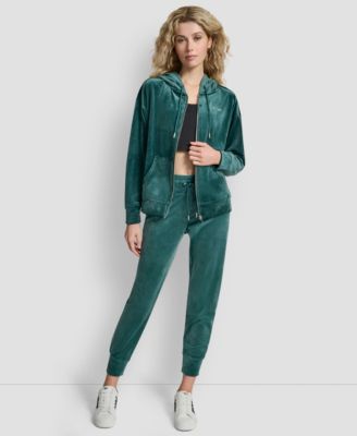 Women's Platinum Velour Rhinestone Logo Full-Zip Hoodie