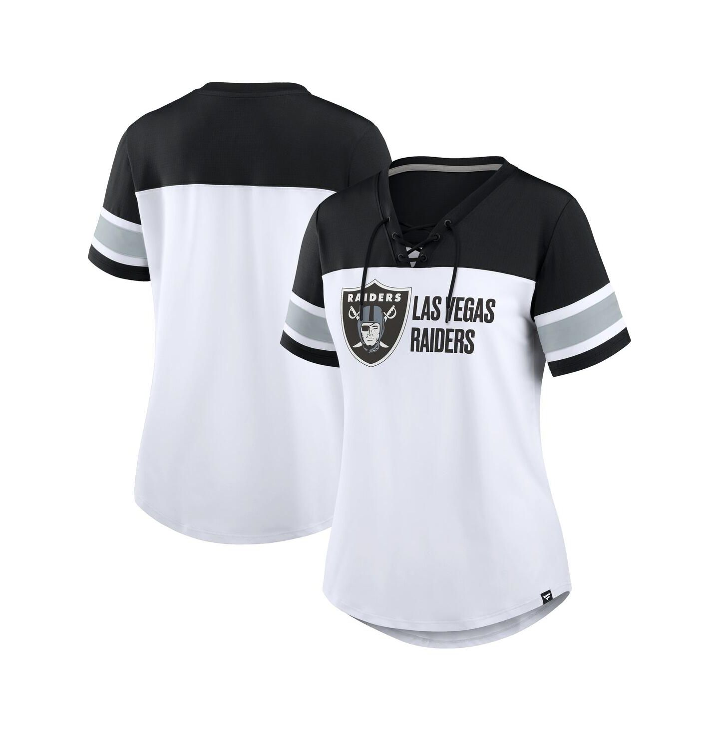 Женская футболка Fanatics White/Black Las Vegas Raiders Athena Lace-Up V-Neck — фото 1