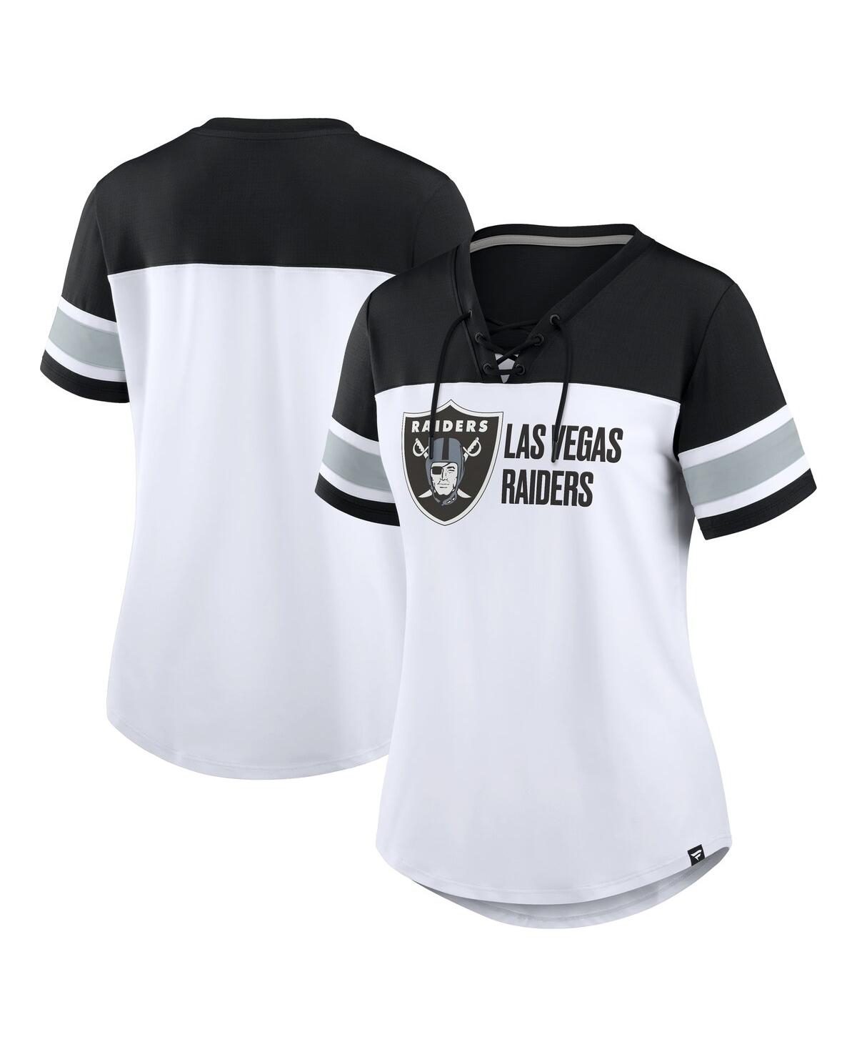 Fanatics Women's White/black Las Vegas Raiders Athena Lace-up V-neck T-shirt In Multi
