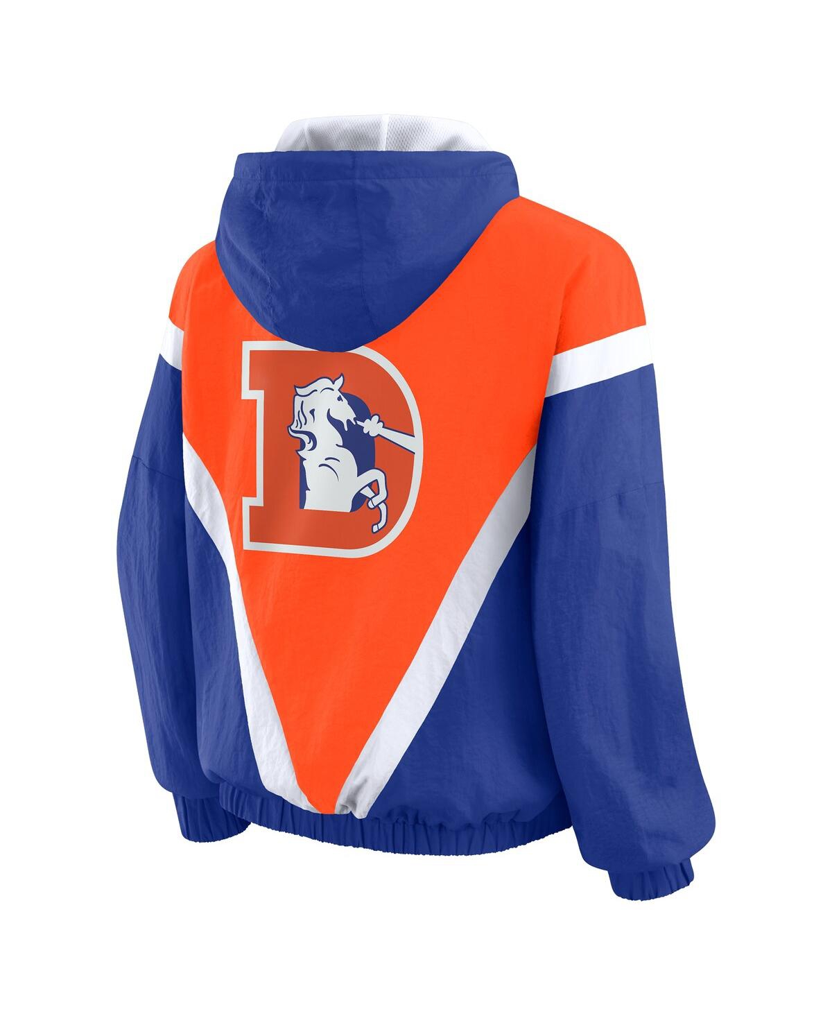 Wear By Erin Andrews Women's Orange/royal Denver Broncos Retro Crinkle Full-zip Hoodie Windbreaker Jacket In Multi