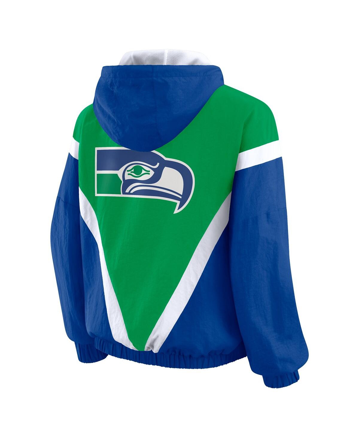 Wear By Erin Andrews Women's Green/royal Seattle Seahawks Retro Crinkle Full-zip Hoodie Windbreaker Jacket In Multi