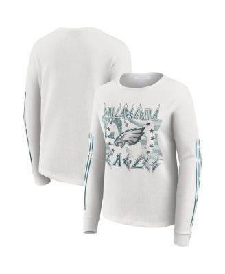 WEAR by Erin Andrews - Women's White Philadelphia Eagles Graphic Waffle Long-Sleeve T-Shirt