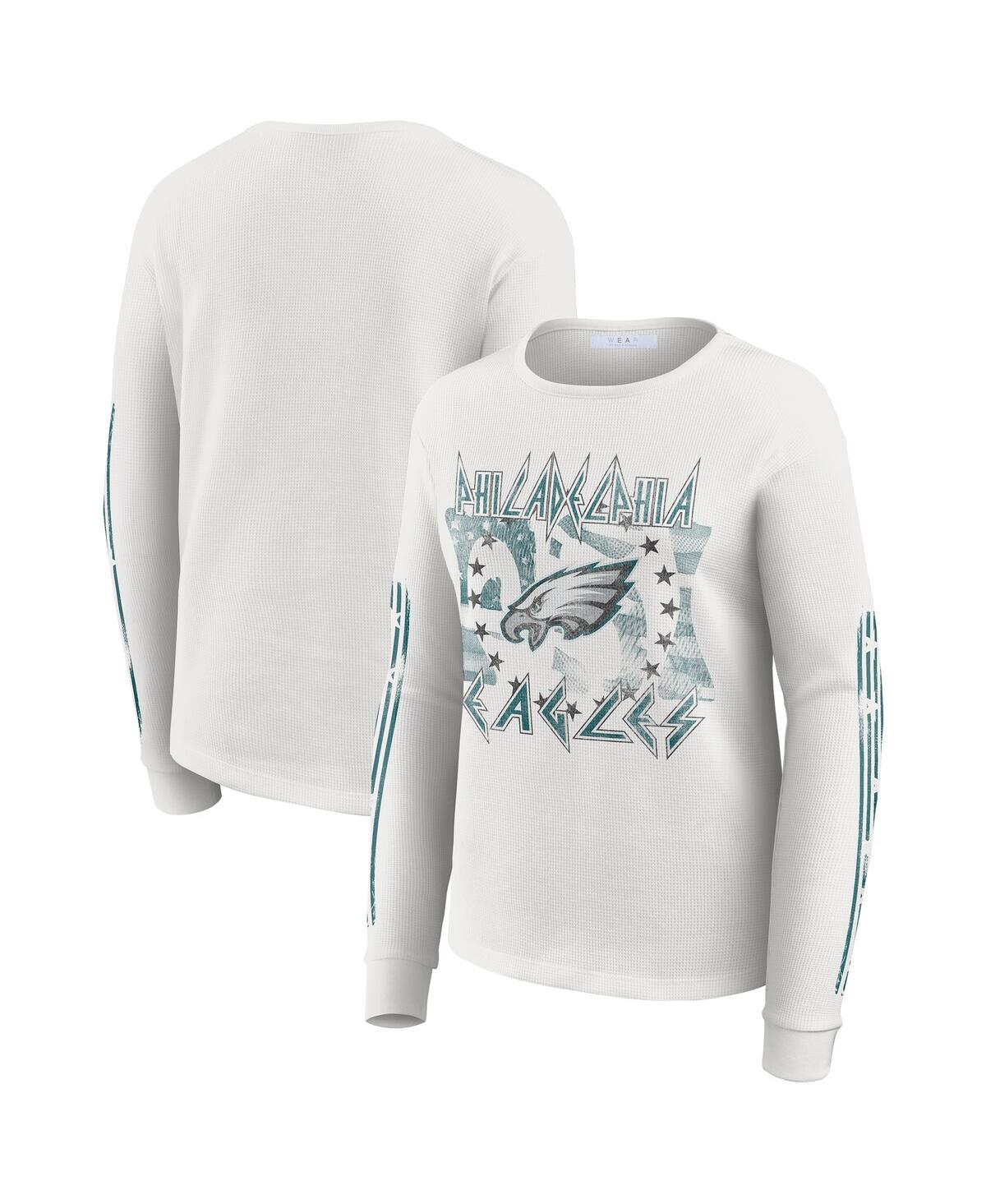Wear By Erin Andrews Women's White Philadelphia Eagles Graphic Waffle Long-sleeve T-shirt In White