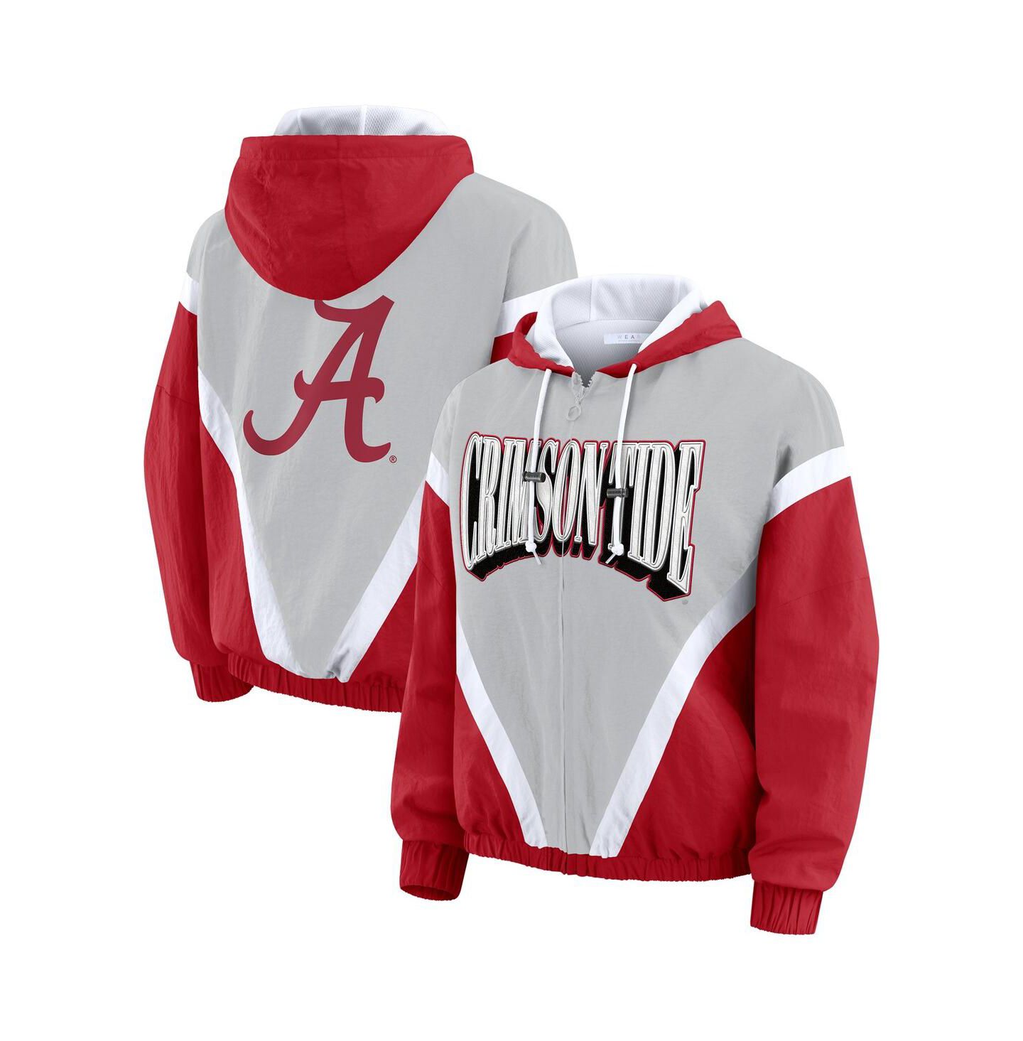 Женские худи WEAR by Erin Andrews Crimson/Gray Alabama Crimson Tide Color Block Full-Zip Windbreaker Jacket — фото 1