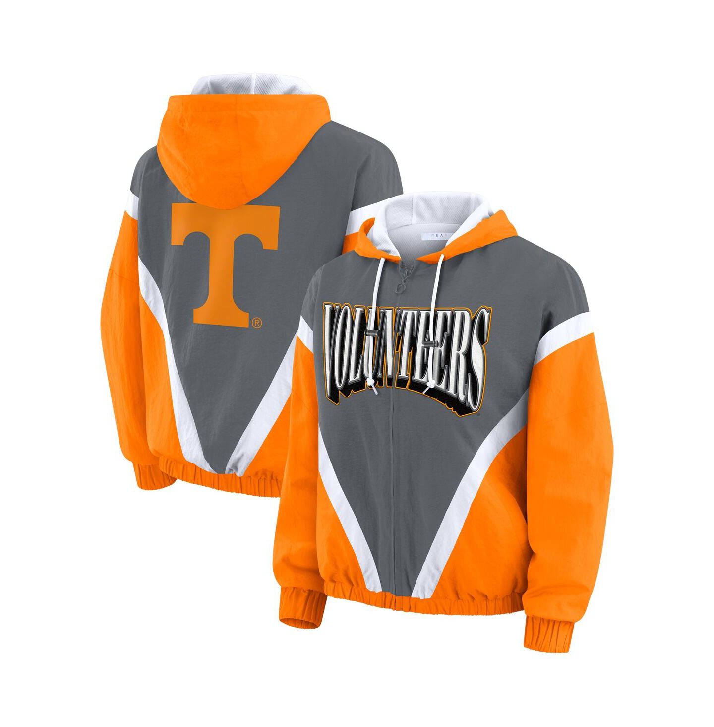 Женские худи WEAR by Erin Andrews Tennessee Orange/Gray Tennessee Volunteers Color Block Full-Zip Windbreaker Jacket — фото 1