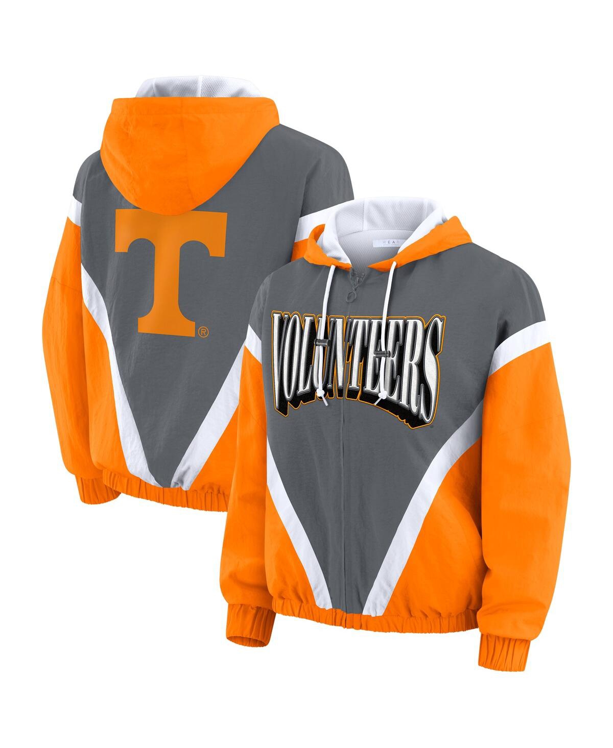 Wear By Erin Andrews Women'stennessee Orange/gray Tennessee Volunteers Color Block Full-zip Hoodie Windbreaker Jacket In Orange