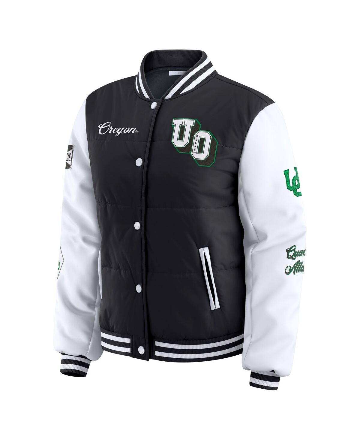 Wear By Erin Andrews Women'sblack Oregon Ducks Varsity Puffer Jacket In Black