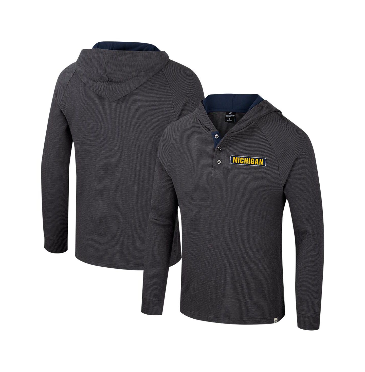 Мужское худи Colosseum Charcoal Michigan Wolverines Dujour Raglan Long Sleeve Henley T-Shirt — фото 1