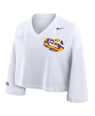 Women's White LSU Tigers Cropped Mesh Dri-FIT Fashion Jersey