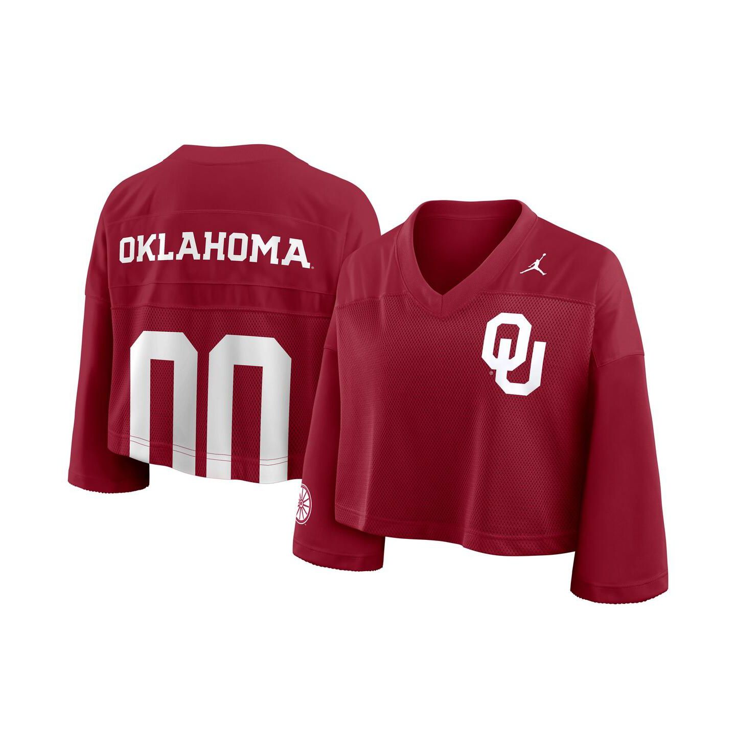 Женский топ Jordan Crimson Oklahoma Sooners Cropped Mesh Dri-FIT Fashion Jersey — фото 1