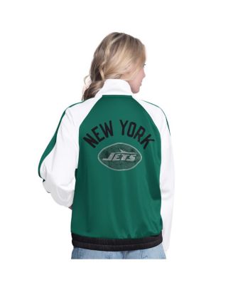 Women's White/Green New York Jets Rally Rhinestone Full-Zip Track Jacket