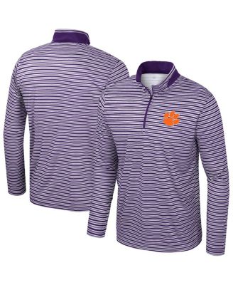 Colosseum - Men'sPurple Clemson Tigers Striped Quarter-Zip Hoodie