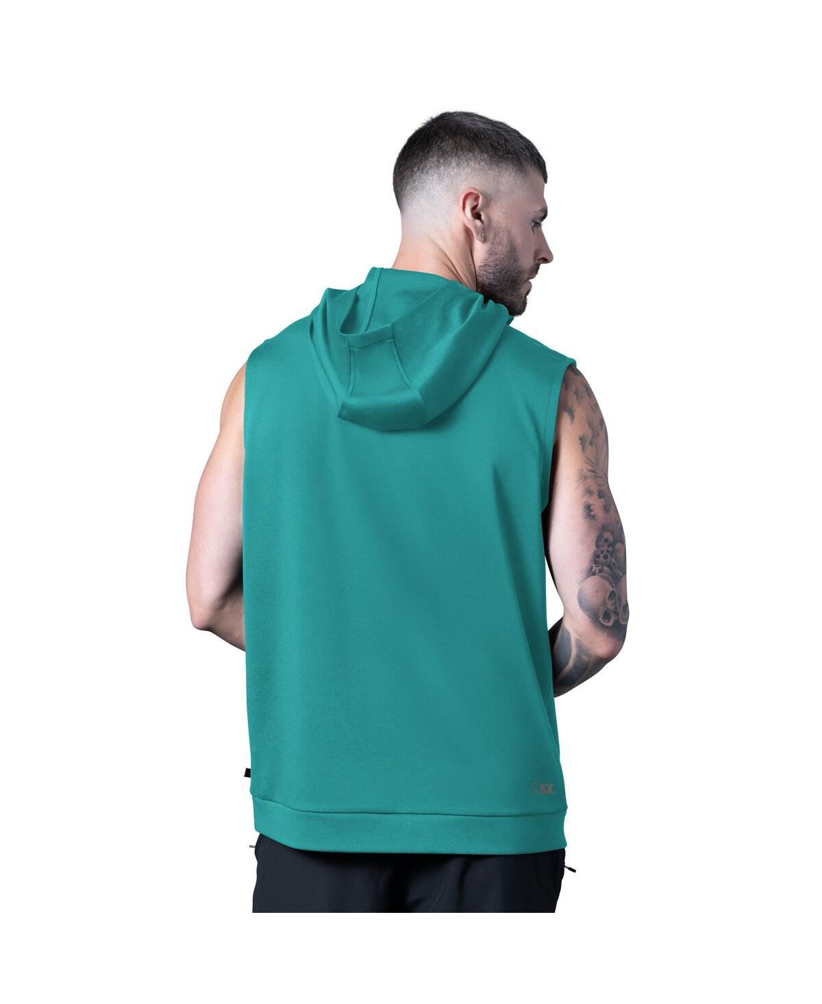Msx By Michael Strahan Men's Aqua Miami Dolphins Tri-blend Rebound Sleeveless Hoodie In Blue