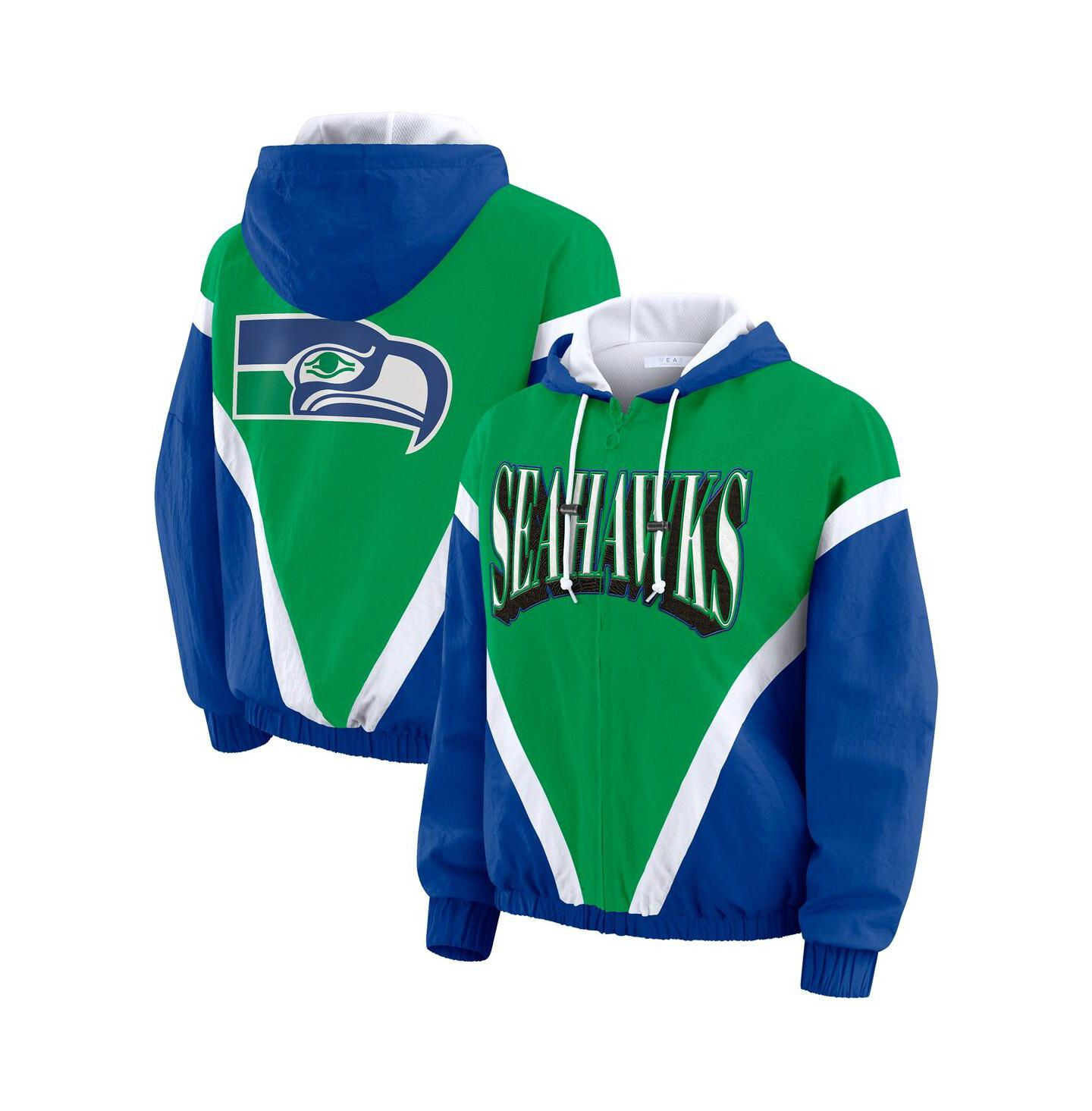 Женская куртка WEAR by Erin Andrews Kelly Green/Royal Seattle Seahawks Plus Size Retro Crinkle Full-Zip Windbreaker — фото 1