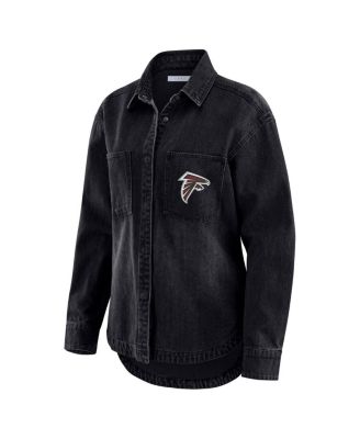 Women's Black Atlanta Falcons Washed Oversized Denim Full-Snap Shacket