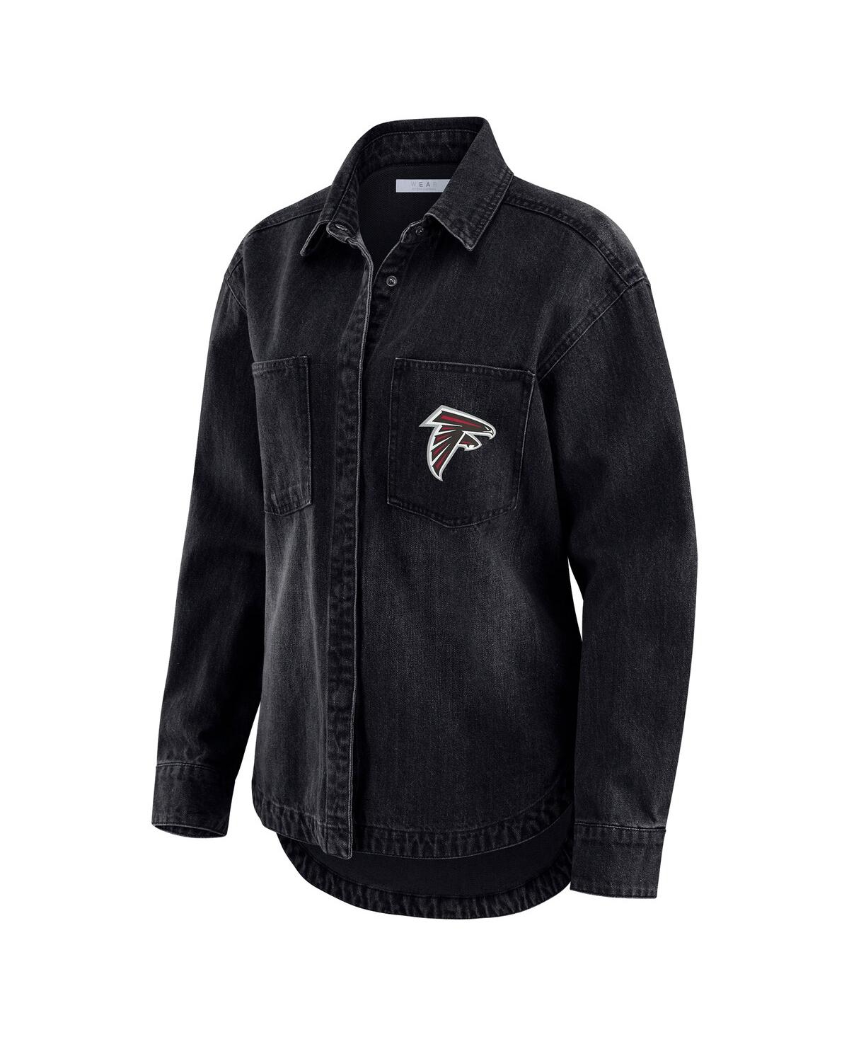 Wear By Erin Andrews Women's Black Atlanta Falcons Washed Oversized Denim Full-snap Shacket In Black