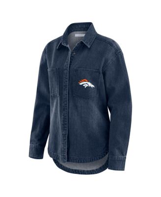 Women's Denim Denver Broncos Washed Oversized Denim Full-Snap Shacket