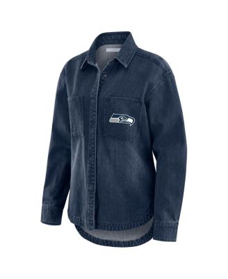 Women's Denim Seattle Seahawks Washed Oversized Denim Full-Snap Shacket