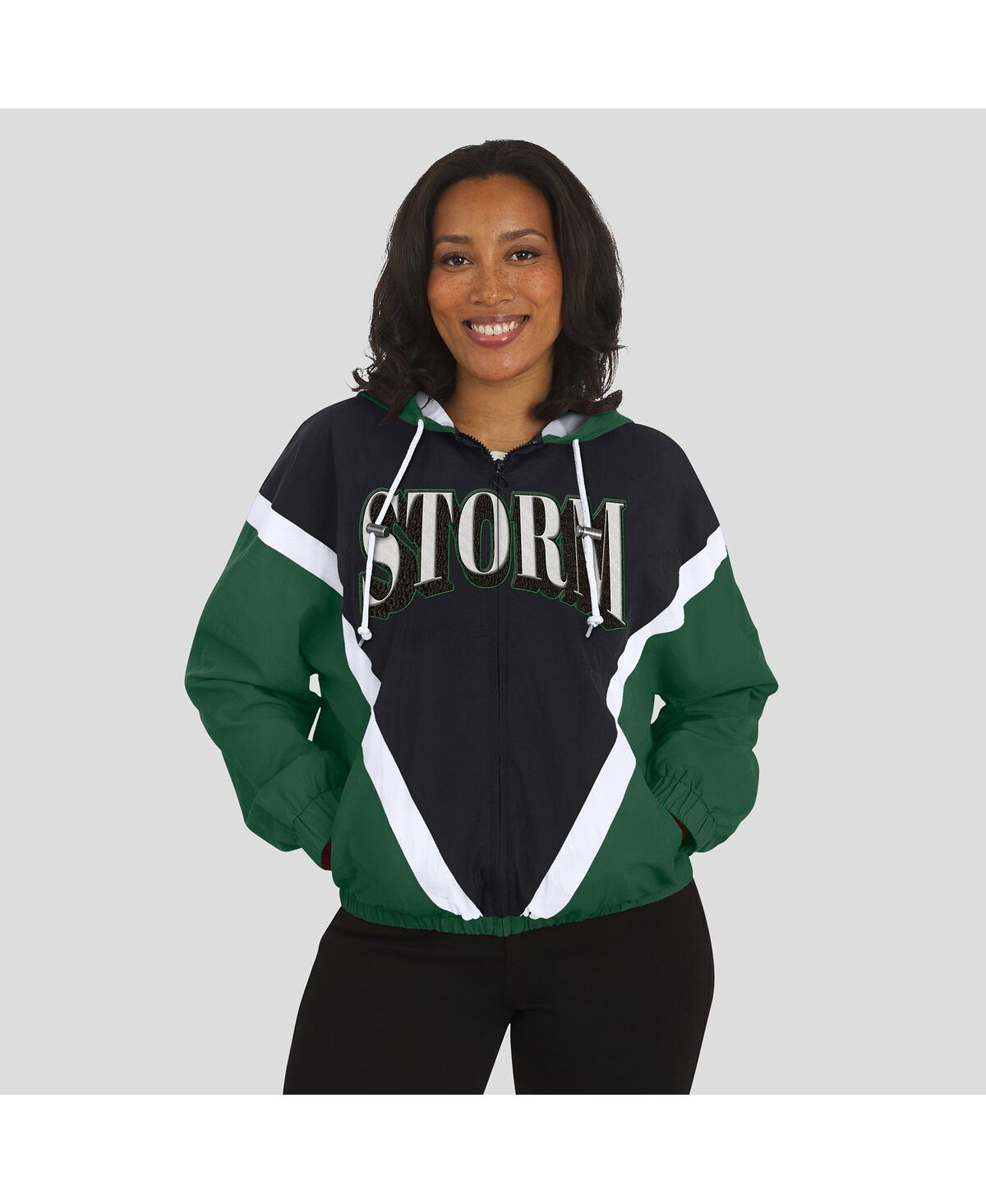 Wear By Erin Andrews Women'sgreen/black Seattle Storm Color Block Full-zip Hoodie Windbreaker Jacket In Green